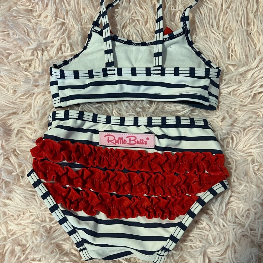 Ruffle Butts Swim Set with Red Bow - Picture 2 of 4